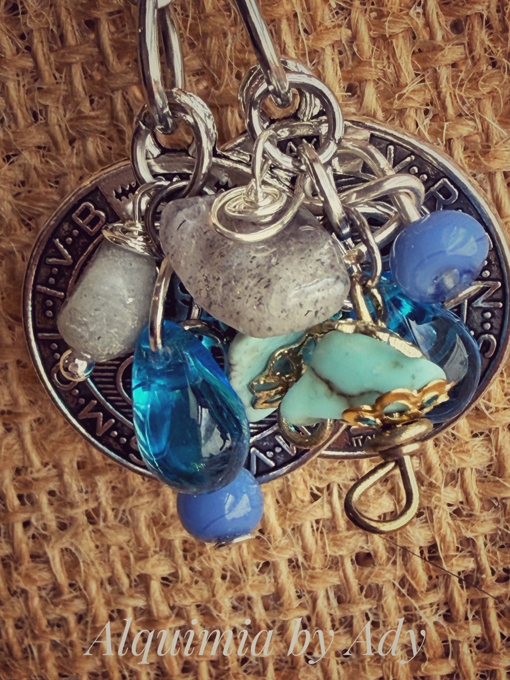 Labradorite Silver, Blue & Turquoise Multi-Charm Brooch - Picture 2 of 2